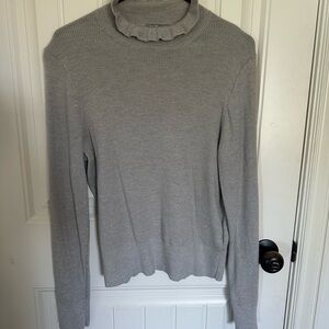 J Crew Merino Wool Ruffleneck Sweater XL Silver Metallic Mock Turtleneck